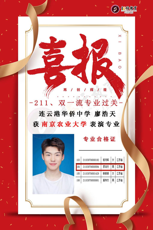 诚朴勤仁|龙行学子拿下211高校，南京农业大学表演专业合格证！